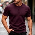 thumbnail image 2 of Liweisiy Men's Textured Henley T-Shirt Short Sleeve Notch Neck Solid Color Tees Casual Athletic Summer Tops Wine XL, 2 of 10