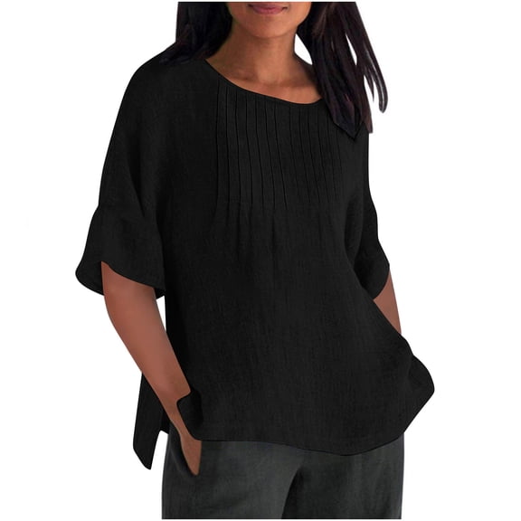 Kezqiaxn Women's Tops Half Sleeve Crew Neck Casual Shirts 2026 Summer Trendy Business Dressy Work Blouses Plus Size Fashion