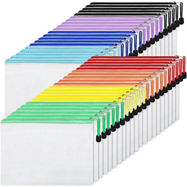 100pcs Mesh Zipper Pouch, A4 Size, 10 Colors Zipper Bags for Organizing Storage, Waterproof Puzzle Bag, Zipper File Bags for Board Games and School Office Supplies