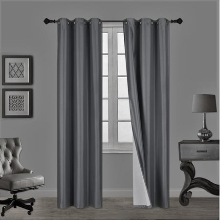 (SSS) 2-PC Charcoal Solid Blackout Room Darkening Panel Curtain Set, Two (2) Window Treatments of 37