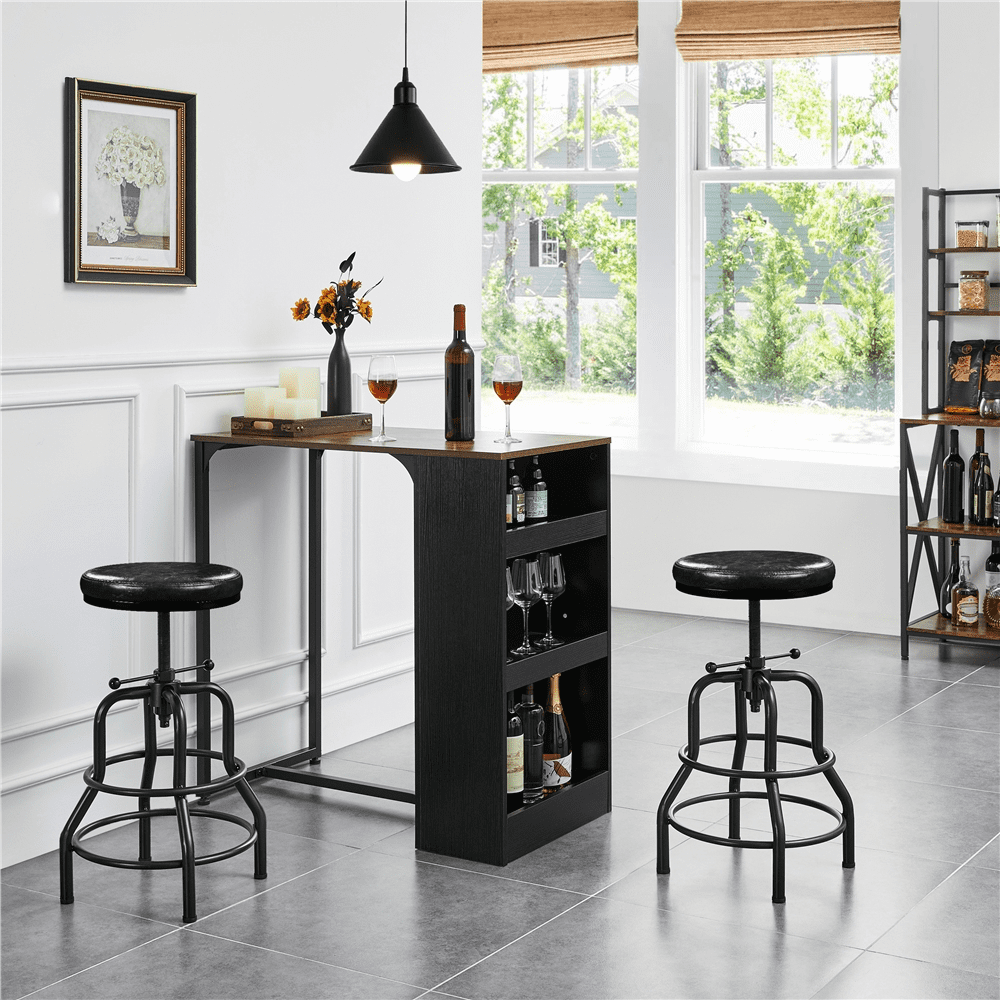 Alden Design Vintage Faux Leather Counter-Height Bar Stool with Metal Legs for Kitchen Restaurant, Black