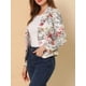 thumbnail image 5 of Blazer ajustado para mujer INSPIRE CHIC con solapa de muesca, chaqueta de traje de trabajo abierta con estampado, 3XL, beige-floral, 5 of 8