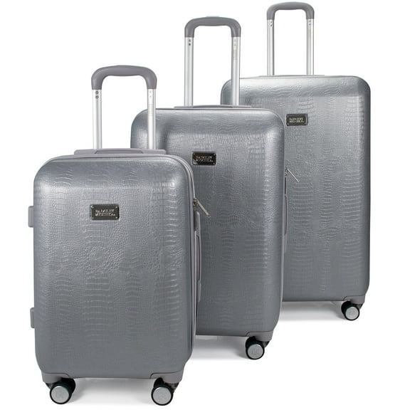 BADGLEY MISCHKA BMLUGSETSNSIL Snakeskin 3 Piece Expandable Luggage Set (Silver)