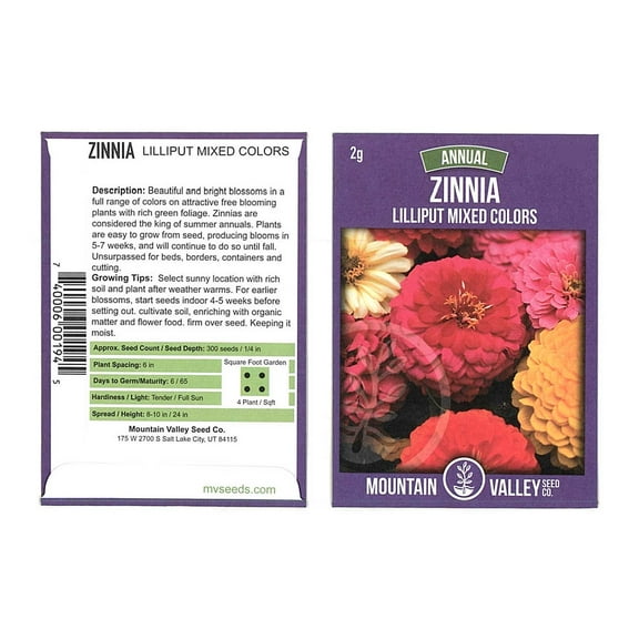 Zinnia Flower Garden Seeds - Lilliput Mix - 2 g Packet - Annual Flower Gardening Seed