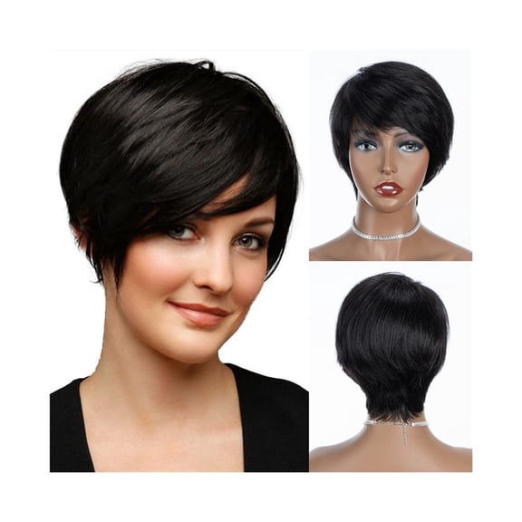 Straight Short Pixie Cut Wig for Women Brazilian Human Hair Wig With Bangs