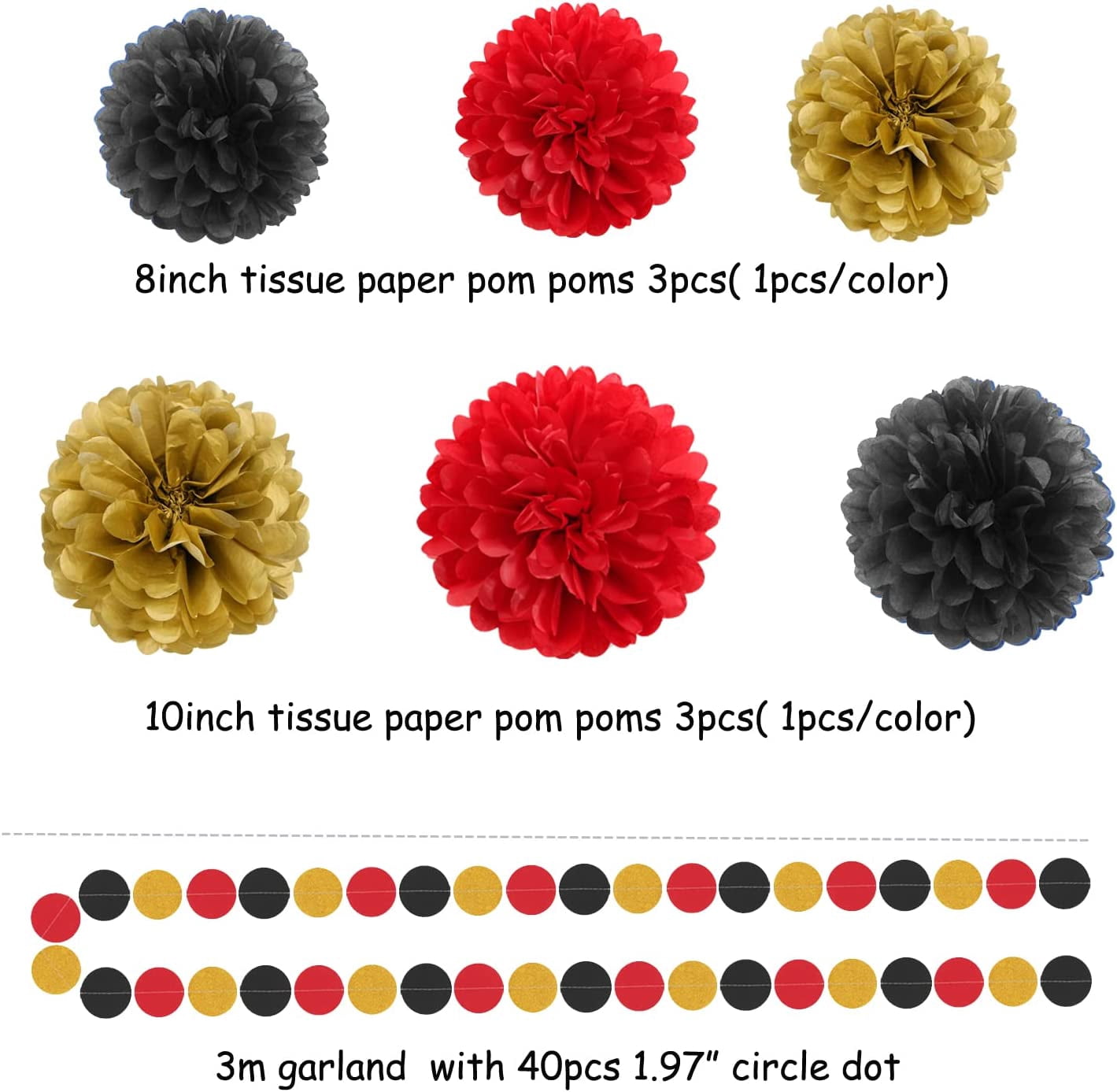 Red-Black Gold Casino-Theme Graduation Party-Decorations - 23pcs Kits Game Night Streamer Tissue Paper Pom Poms,Tassel Garland Banner,Birthday Wedding Baby Bridal Shower Decor