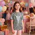 thumbnail image 7 of mgoYE Kids Boys Girls Metallic Shiny T-Shirt Dance Tops Short Sleeves Loose T-Shirt for Performance(Black,9-10 Years), 7 of 7