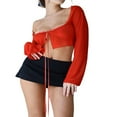 thumbnail image 2 of Women‘s Mesh Sheer Tie Up Open Front Long Sleeve Crop Top T Shirt, 2 of 8