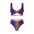 thumbnail image 4 of Rocae Leopard Neon Rainbow Gradient for Bikini Set for Women Two Piece Sexy High Swimsuits Split Crossover Bikini Large, 4 of 9