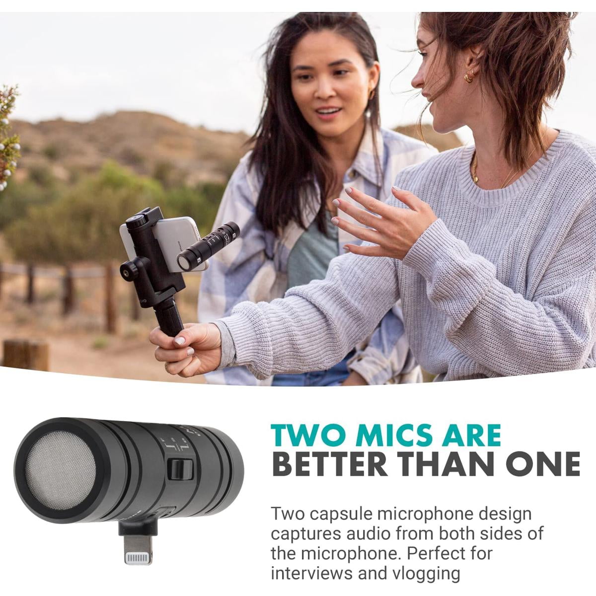 Movo Photo DoubleMic-DI Cardioid Dual Condenser Microphone for Apple iPhone/iPad