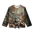 thumbnail image 5 of Xixirimido Deer Leaf Forest Pattern Girls Casual T-Shirt Crew Neck Tunic Tops Long Sleeve Loose Fit Soft Blouse Tie-hem Tees for Fall Winter, Size 5-6, 5 of 7