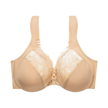 Gnurob Womens Sexy Lace Bralette Front Close Bra Underwire High Support Bras Plus Size Seamless Bralettes Padded Push Up Brassiere Everyday Wear Clearance Saving Beige 4X-Large