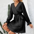 thumbnail image 7 of hotojiny Womens Cocktail Dresses Summer Trendy Long Sleeve Pleated Dress Elegant V Neck Casual Party Dress, 7 of 7