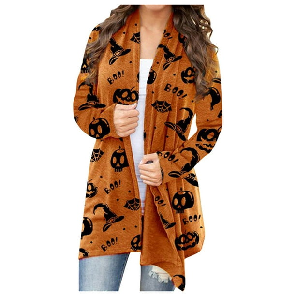 Cyber Monday 2021! Mchoice Women's Halloween Long Sleeve Cardigan Open  Front Tops Funny Cute Pumpkin Cat Ghost Print Open Front Cardigan Sweaters  Fashion Autumn Coat Outwear Blouses - Walmart.com
