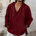 thumbnail image 2 of MaFYtyTPR Men's Casual Tops Fashionable Linen Shirt Solid Color Casual V-neck Long Sleeved Hooded Top Wine M, 2 of 5