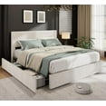 thumbnail image 2 of EastVita King Size Tufted Wingback Corduroy Upholstered Platform Bed Frame with 4 Storage Drawers and Wooden Slats Support, No Box Spring Needed, 2 of 7