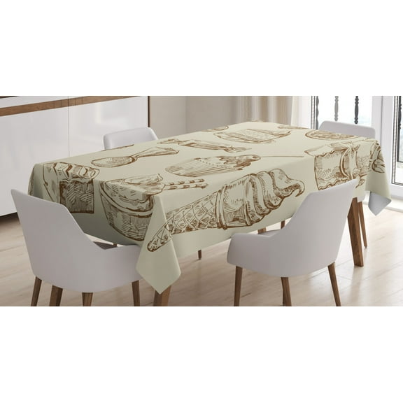 Cookie Tablecloth, Chocolate Crumbs Lollipops Pieces of Cake Birthday Ice Cream Cone Sketch, Rectangular Table Cover for Dining Room Kitchen, 60" X 84",Eggshell and Umber, by Ambesonne