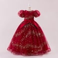 thumbnail image 6 of Odeerbi 8-13 Years Child Teen Girls Sequin Sparkle Tulle Ball Gown Puffed Sleeve Maxi Princess Dress for Wedding Pageant Party, 6 of 9