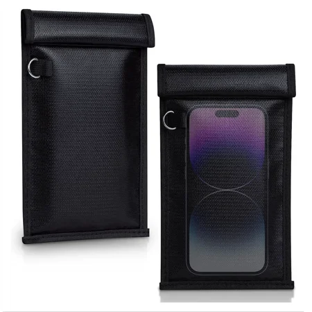 Faraday Bags for Phones and Car Key 2 Pack, Signal Blocking Pouch, Cell Phone Signal Fiber Jammer, Car Key/WiFi/RFID/GPS Blocker Black Color