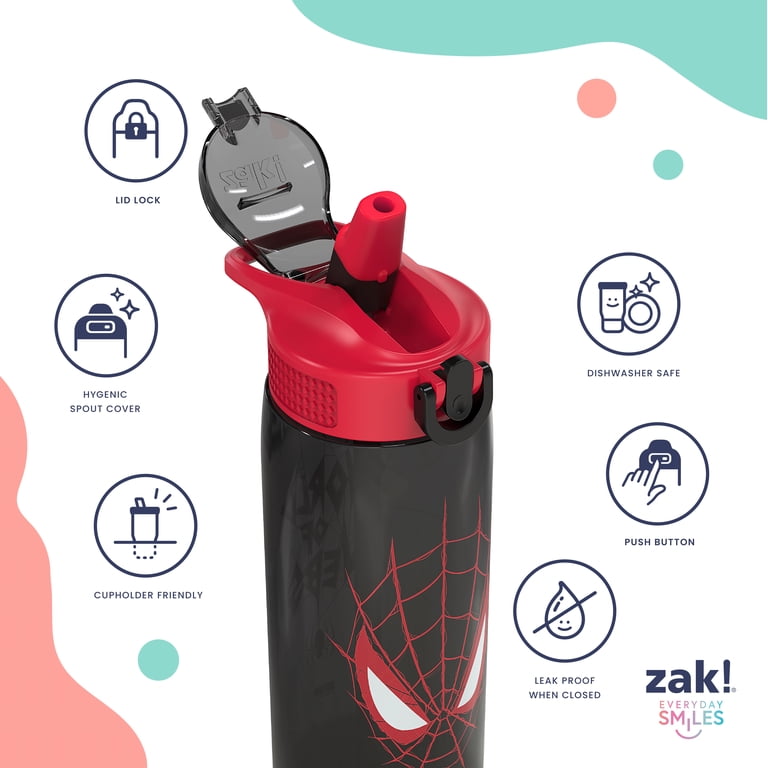 Zak Designs 25oz Spiderman Kids Water Bottle with Straw, Leak
