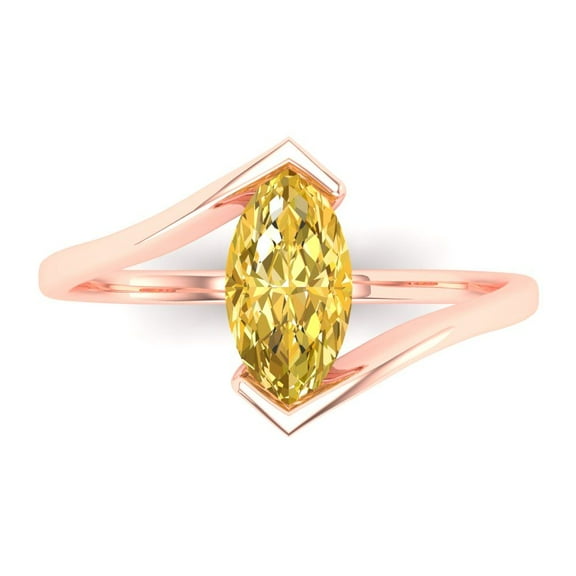 Solitaire Engagement Ring for Women - 2ct Simulated Yellow Diamond in 18K Rose Gold Promise Ring