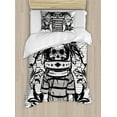thumbnail image 1 of Skull Duvet Cover Set Twin Size, Graphic Skull Space Astronaut Man with a Crown and Flowers Illustration Print, Decorative 2 Piece Bedding Set with 1 Pillow Sham, Black and White, by Ambesonne, 1 of 3