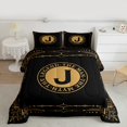 thumbnail image 2 of Manfei Initial Letter J Full Size Comforter Sets, Black Gold Monogrammed Bedding Comforter Set, Retro Tribal Aztec Geometric Reversible Bedding Sets, Ultra Soft Home Decor, 3pcs, 2 of 8