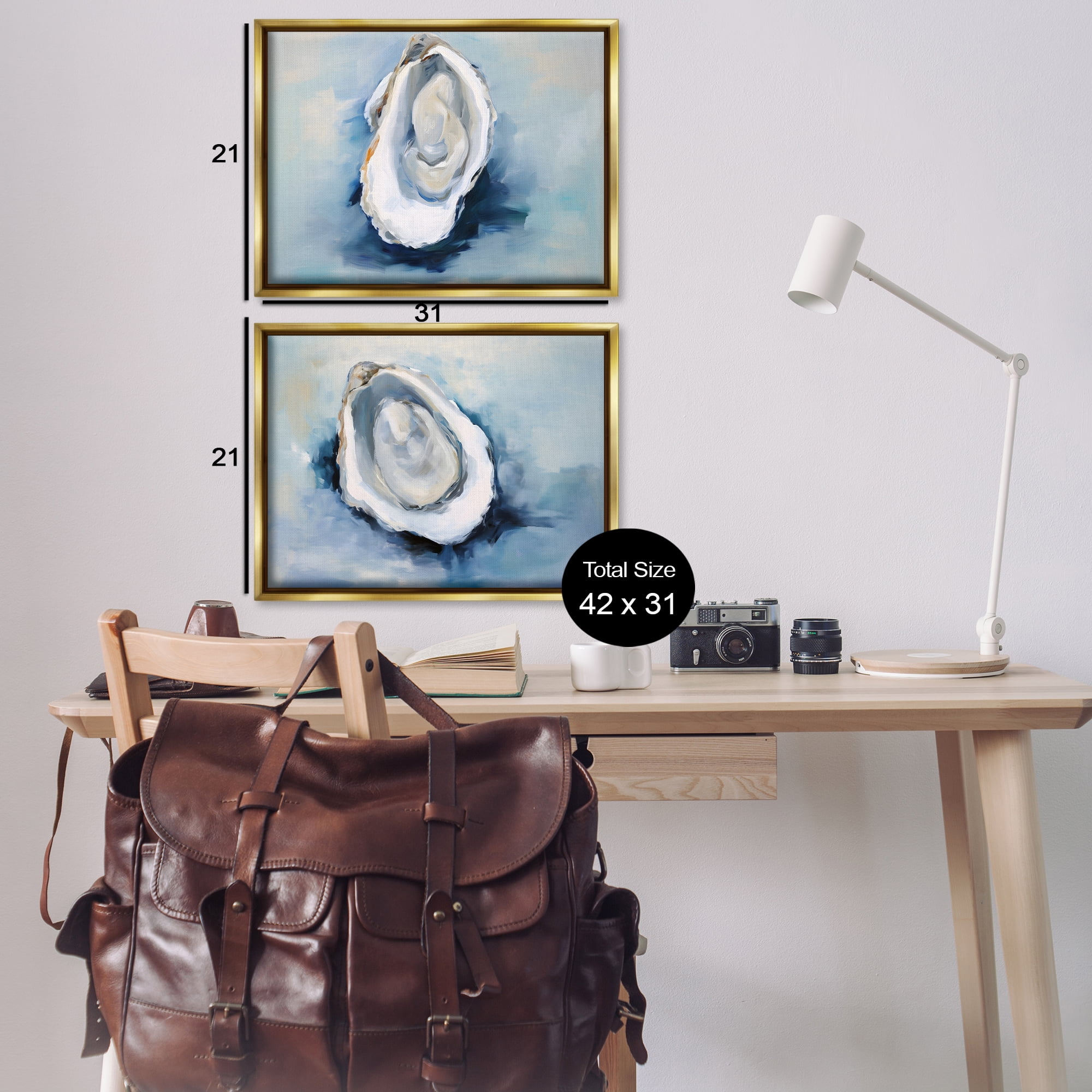 Stupell Industries Open Oyster Mollusk Shells Nautical & Beach Painting Gold Floater Framed Canvas Art Print Wall Art, 31 x 21, Set of 2
