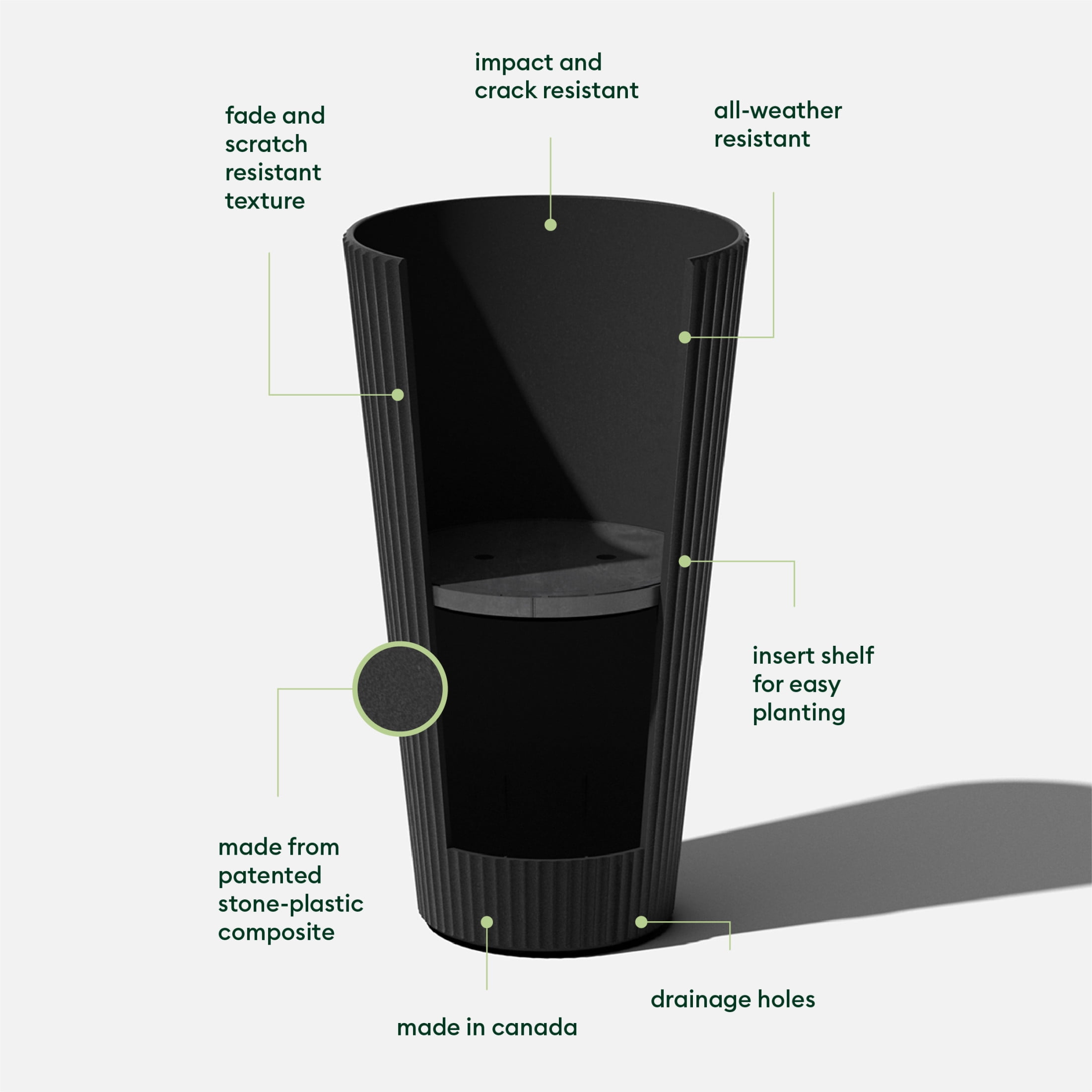Veradek Demi Series 26" Tall Plastic-Stone Planter - Black 2 Pack
