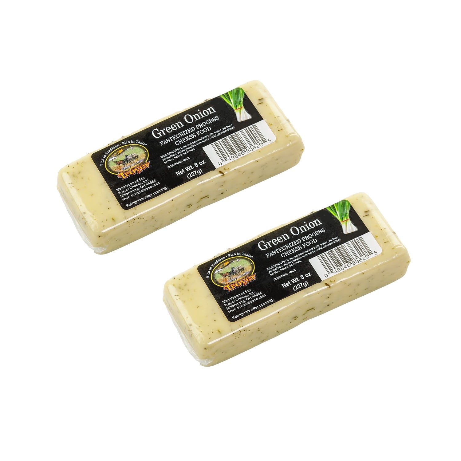 Troyer Shelf Stable Green Onion Flavor Pasteurized Process Cheese Food 8 oz Blocks 2 Pack