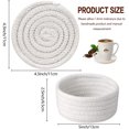 thumbnail image 4 of Panier de Rangement avec Porte-Boisson Tissé Corde en Coton Fait Main Absorbant Ensemble de 6 (4.3 Pouces, Rond) Résistant à la Chaleur Excellent Cadeau pour Pendaison de Crémaillère, 4 of 5