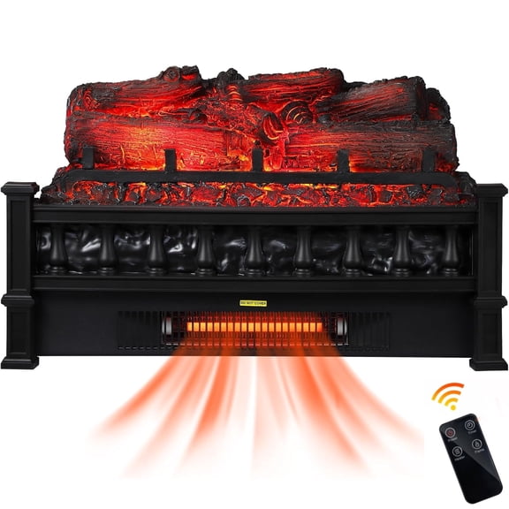Aoile 20" Electric Fireplace Logs, 1500W Space Heaters with Remote Control, Adjustable Flame Brightness for Small Room & Apartment, Black