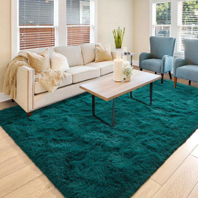 Alfombra BENRON, 183 x 274 cm, verde azulado, esponjosa, lavable