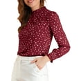 thumbnail image 1 of INSPIRE CHIC Women's Ruffled Mock Neck Smocked Long Sleeve Printed Blouse S Wine Red-Dots, 1 of 8