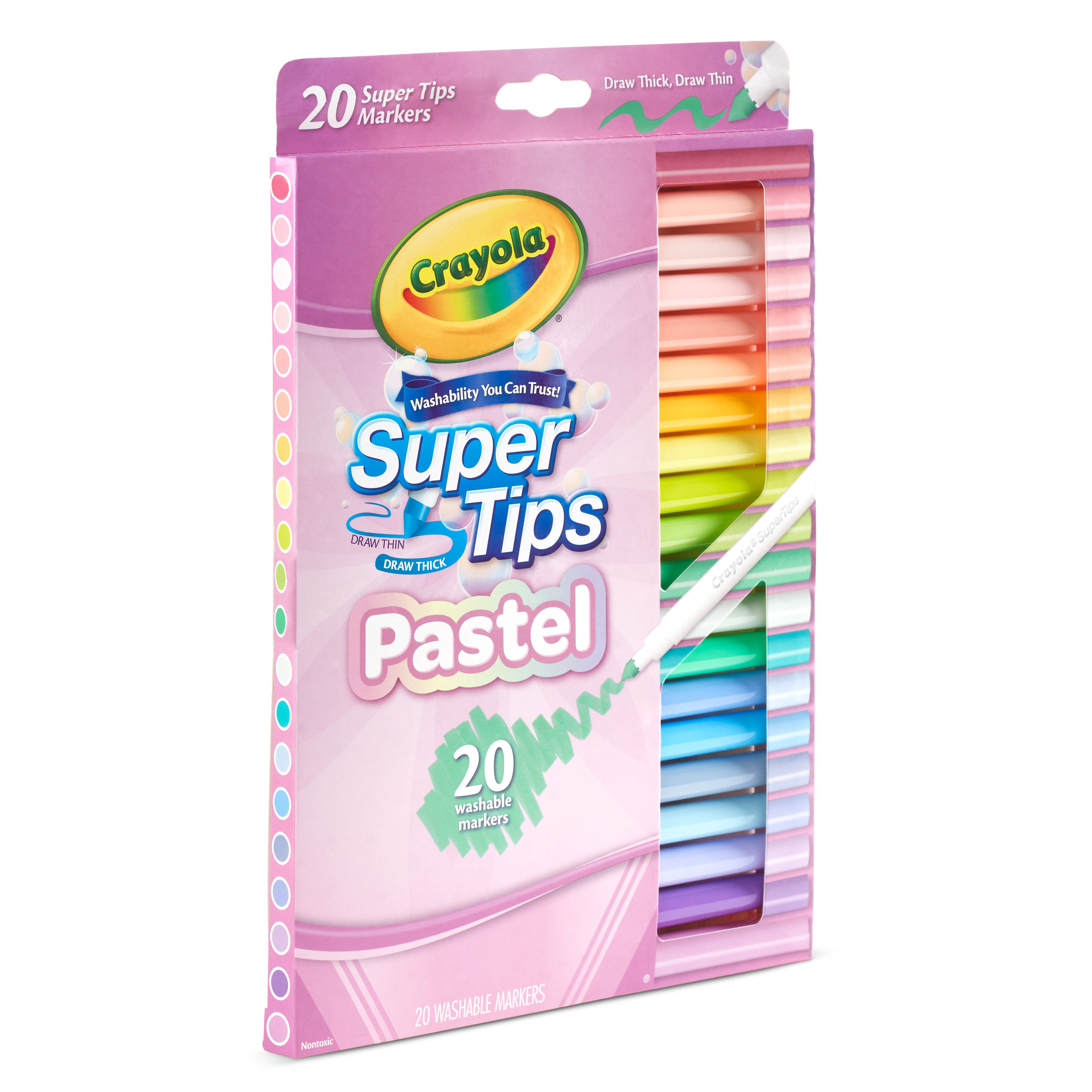 (Paquete de 3) Crayola Supertips Marcadores pastel, 20 piezas, lavables, lindos útiles escolares, esenciales para el aula, regalo estético para maestros y niños, de 4 años en adelante 4