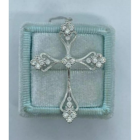 Luxe Vintage-Inspired Filigree Religious Cross With Milgrain Detail CZ Diamond Pendant Necklace For Women In 925 Silver 14K Rose Gold Over