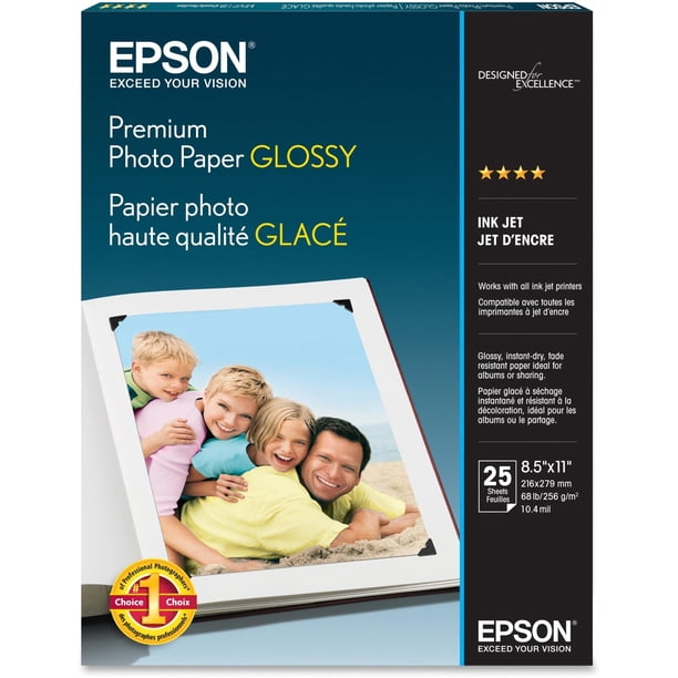 Papel fotográfico Epson Premium GLOSSY, 8.5 x 11 pulgadas, 25 hojas
