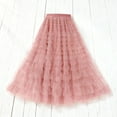 thumbnail image 3 of Felirenzacia Women’s Layered Ruffles Tulle Skirt Pleated High Waist Fluffy Maxi Skirt Fairy Cake Dress Long Tutu Party Skirt, Watermelon Red,2XL, 3 of 5