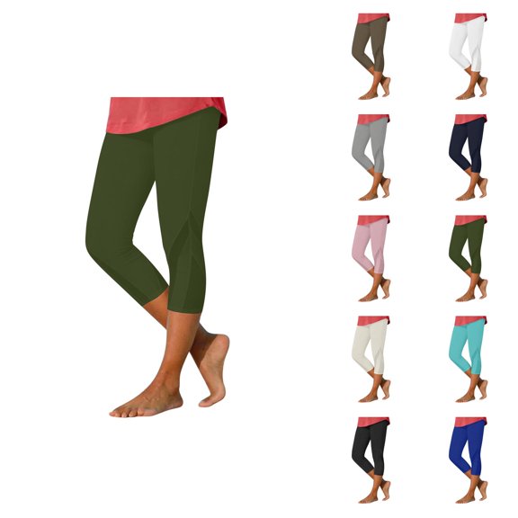 Capri Leggings for Women Summer Casual Elastic High Waisted Mesh Patchwork Workout Yoga Cropped Capris Pants