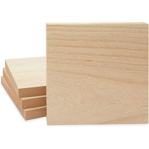 4 Pack Unfinished Wood Blocks Panel Boards for Crafts, Painting