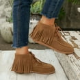 thumbnail image 3 of Fringe Ankle Boots for Women Casual Stitching Suede Lace up Flat Booties Fall Winter Casual HIgh Top Walking Shoes, 3 of 5