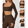 thumbnail image 4 of Tops cortos de yoga for mujer, camiseta de manga larga con cuello cuadrado, camisetas básicas elásticas ajustadas, camisetas deportivas for ejercicio al aire libre y gimnasio, 4 of 6