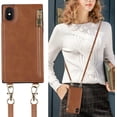 thumbnail image 4 of Crossbody Wallet Case for iPhone X/iPhone Xs with Card Slot Holder,Magnetic Flip Folio Purse Case, PU Leather Zipper Handbag with Detachable Lanyard Strap 5.8 Inch (Brown), 4 of 16