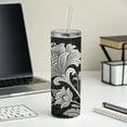 thumbnail image 4 of White Damask On Black 20oz Insulated Water Bottle Skinny Tumbler Includes Straw, 4 of 7