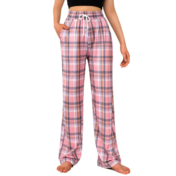 Siliteelon Women's Plaid Pajamas Pants Drawstring Lounge Sleep PJ ...