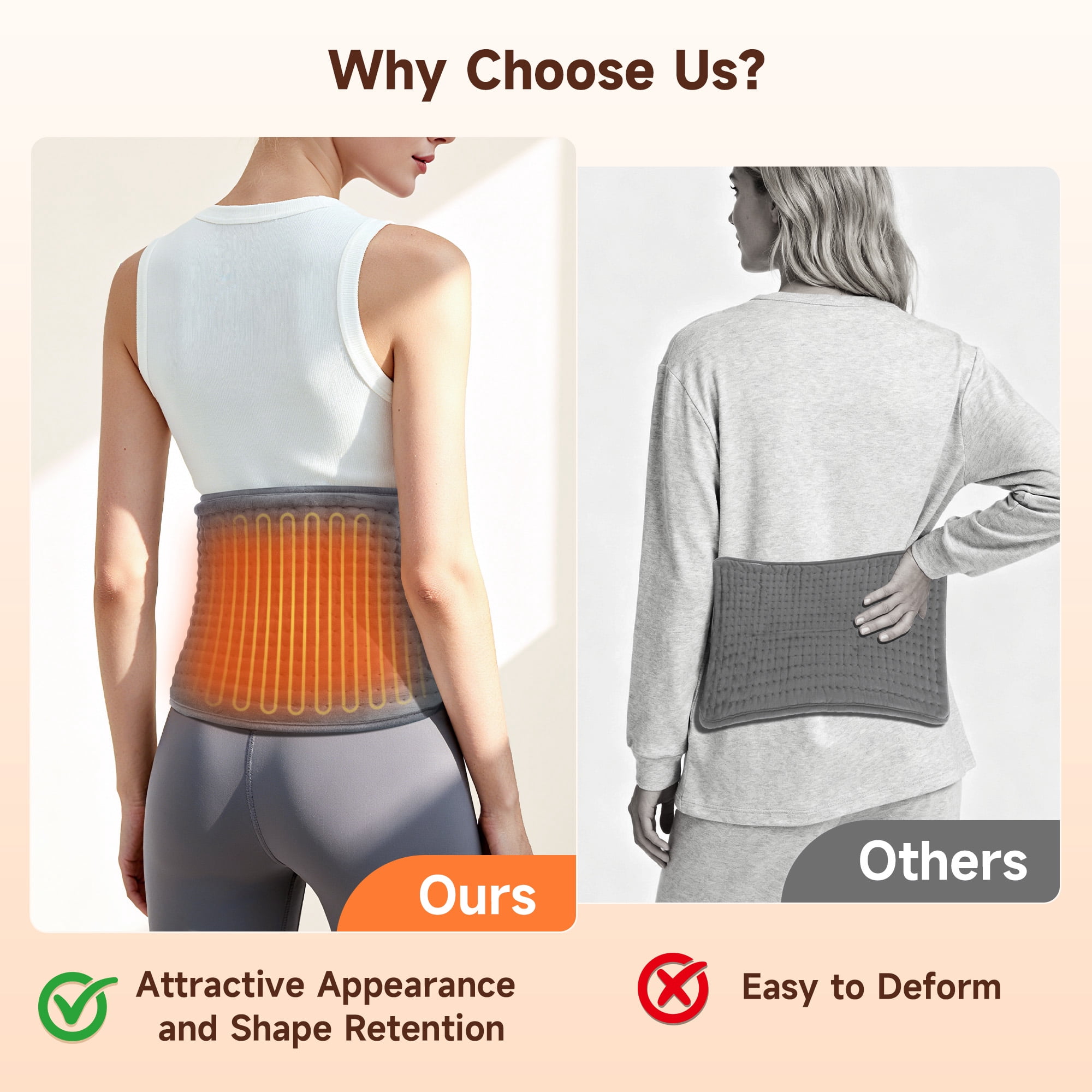 ALLJOY 12"x24"+20" Large Heating Pad for Back Pain Relief, Waist Belt with Heat for Lumbar Pain/Period Cramps/Sore Muscles, Best Gift for Birthdays/Holidays/Daily Self-Care