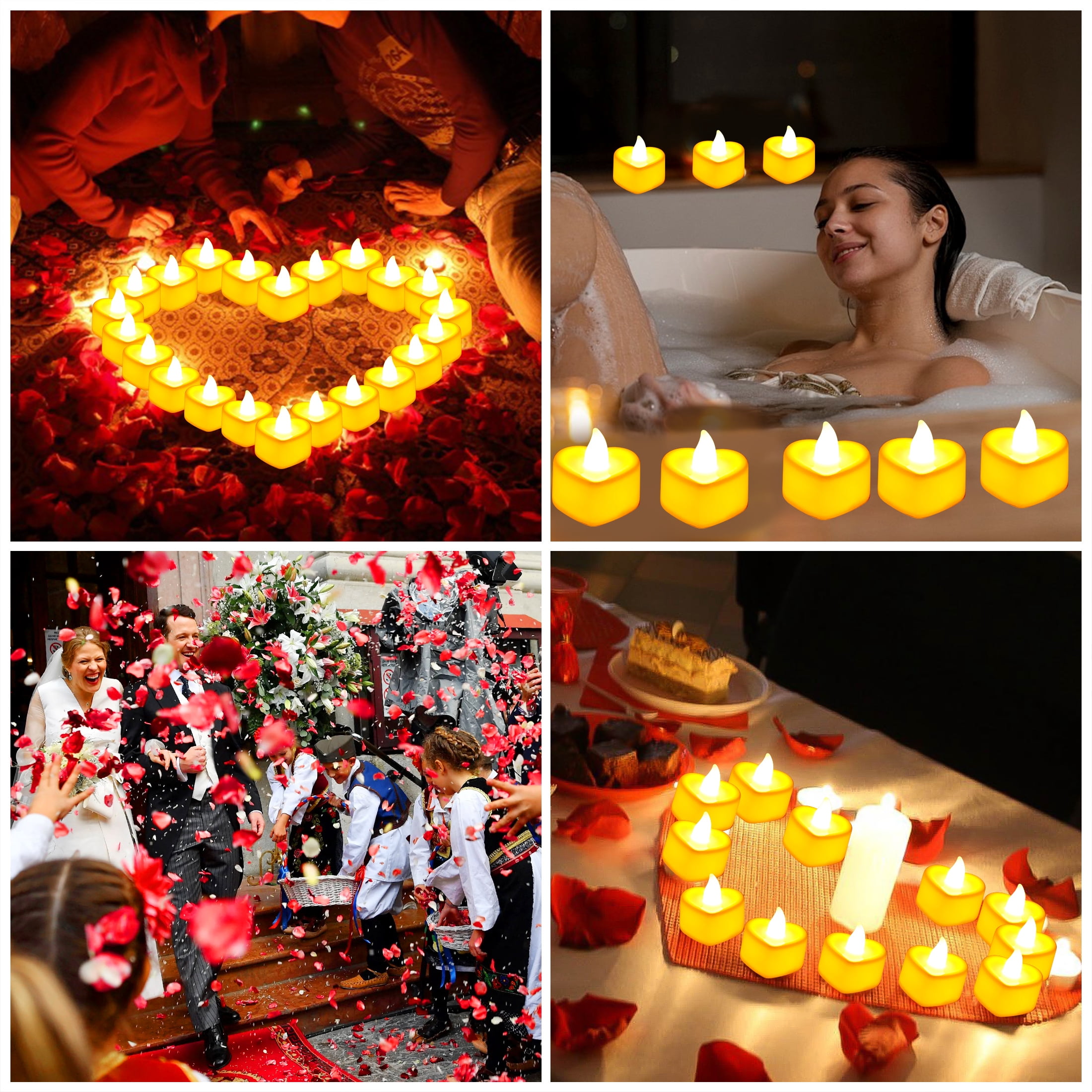 1000pcs Rose Petals for Romantic Night, TSV Fake Red Silk Rose Petals with 24 LED Tea Lights Candles Romantic Night Set