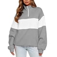 thumbnail image 3 of Quarter Zip Sweatshirt Women Stand Collar Color Block Fleece Pullover Lightweight Casual Loose Long Sleeve Fall Sweatshirt No Hood Gray L, 3 of 8