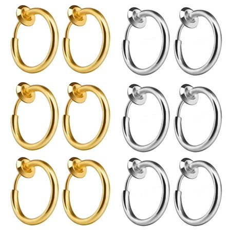 fake earrings clip hoop non bodyj4you piercing cartilage goldtone 12pc ear faux value pack dialog displays option button additional opens