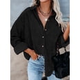 thumbnail image 5 of Women'S Corduroy Button Down Shirts Boyfriend Long Sleeve Oversized Blouses Tops Black XXL, 5 of 8